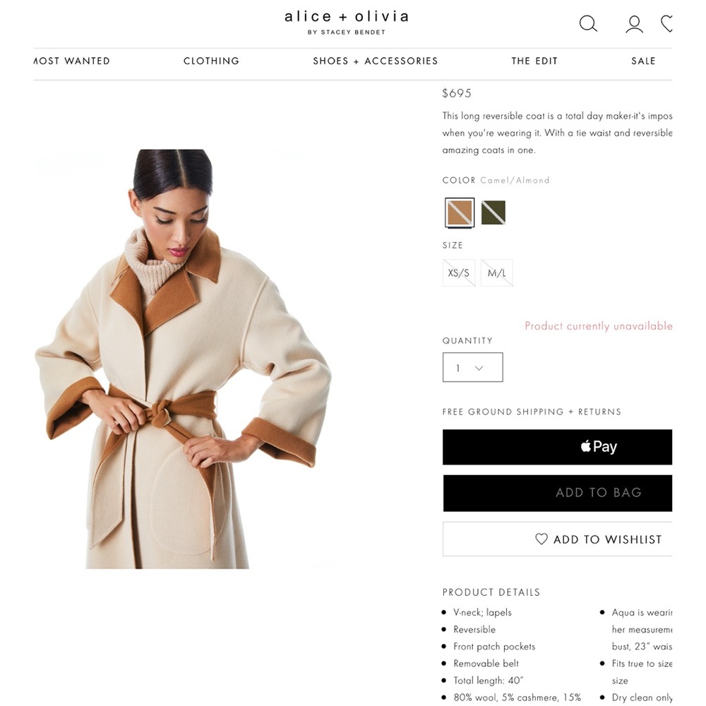 Alice + Olivia Tomiko Gorgeous Reversible Cashmere & Wool Blend Long Coat - Picture 3 of 16